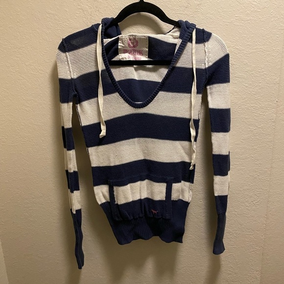 Vintage Victoria’s Secret Pink v-neck striped knit sweater with hood - Picture 1 of 7